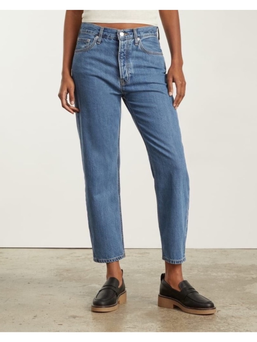 Everlane Summer Slouch Jeans Organic Cotton Button Fly High Rise Raw Hem Denim